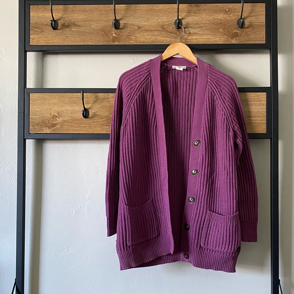 Long Purple Chunky Knit Cardigan